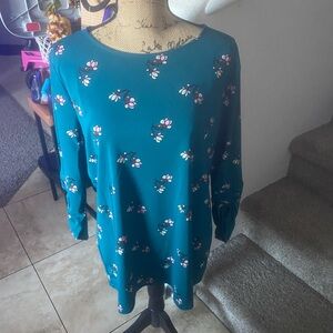 Ann Taylor Factory Teal Floral Long-Sleeve Tunic